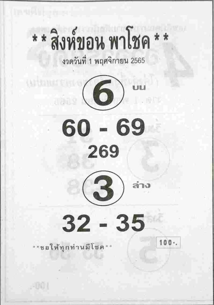 เว็บหวย หวยสิงห์ขอน 1/11/65