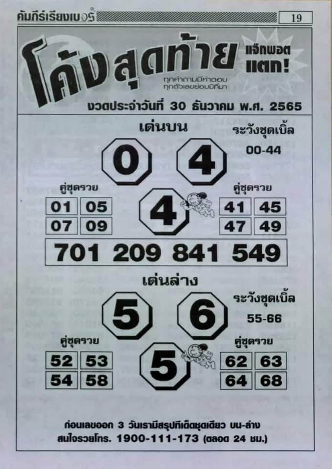 หวย 24 หวยโค้งสุดท้าย 30/12/65