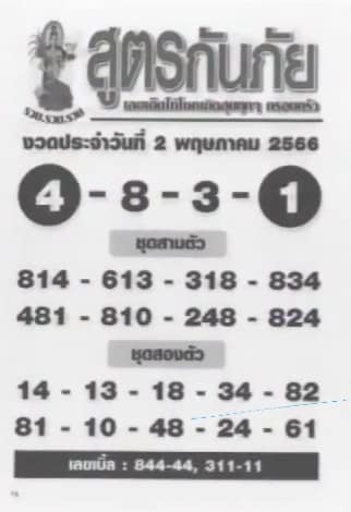 ตรวจหวย สูตรกันภัย 2/5/66