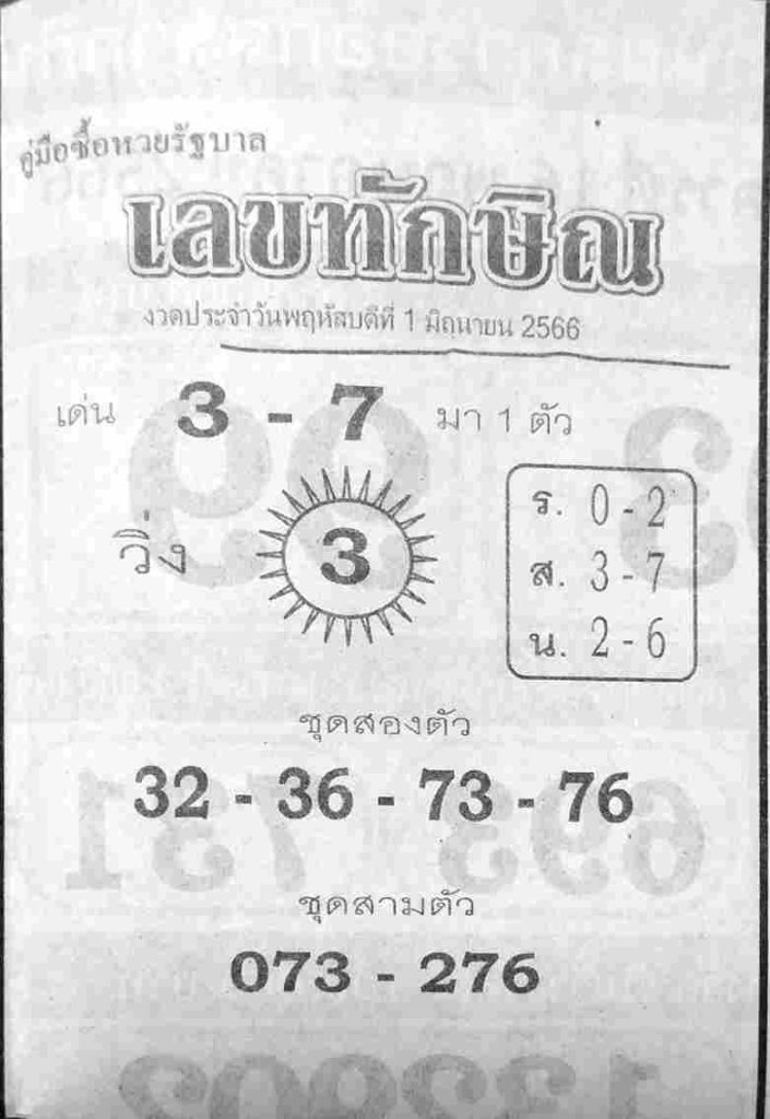 หวยเด็ดเลขทักษิณ 1-6-66