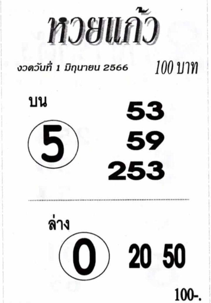 เลขหวยแก้ว 1/6/66