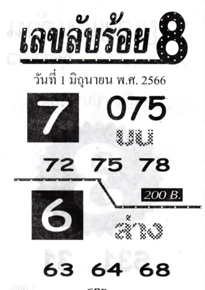 หวยเลขลับร้อย8 1/6/66