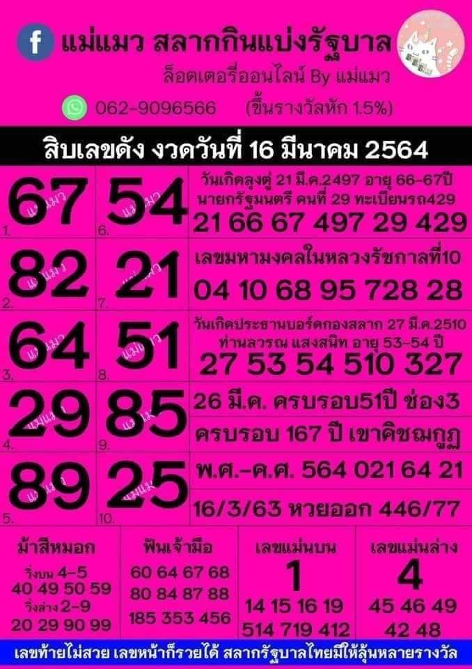 เลขหวยแม่แมว 1-6-66